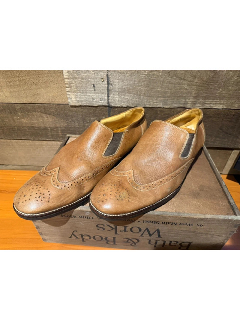 Men’s Brown Leather Wingtip Slip-On Dress Shoes Brogue Loafers Size 11
